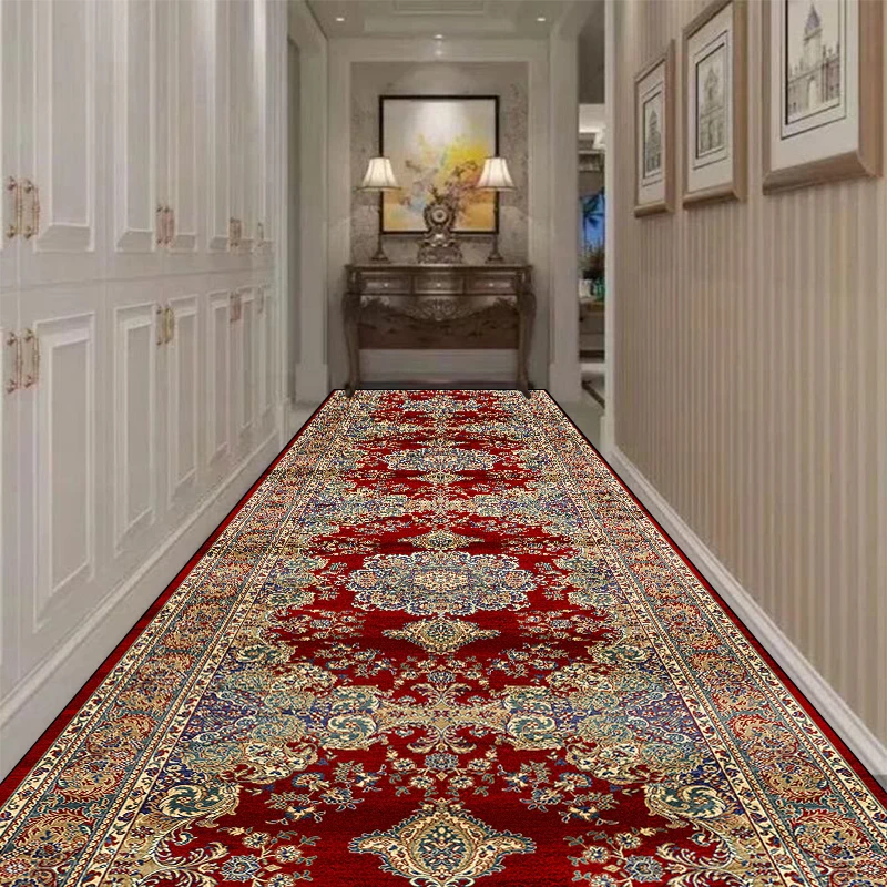 Light Luxury Persian Hallway Floor Mat Non-slip Long Corridor Carpet Living Room Decoration Stairway Aisle Runner Rug Customized