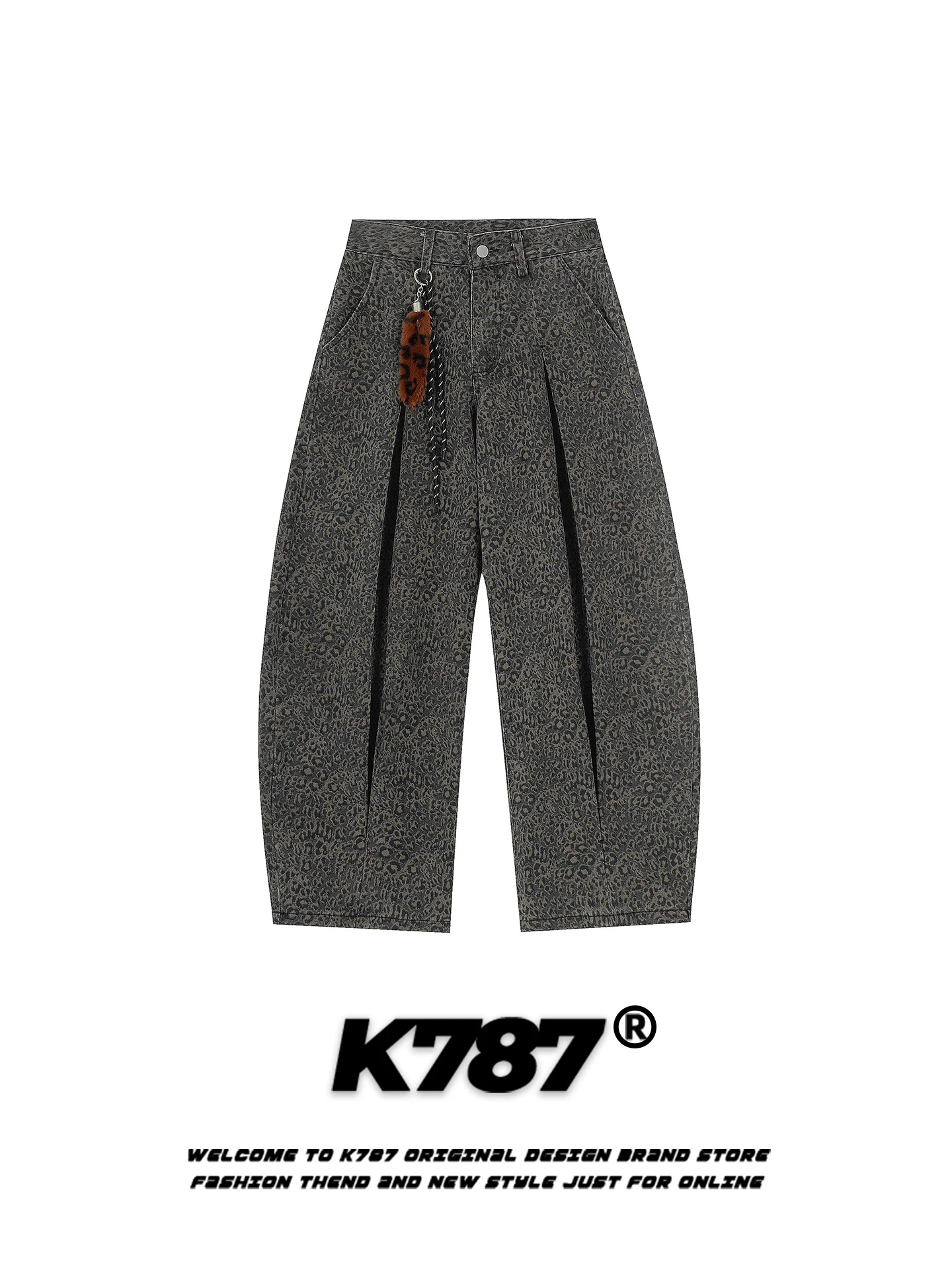 

Мужские брюки K787 в американском ретро-стиле с леопардовым принтом, с поясом, свободные, повседневные, модные, брендовые, весенние, с высокой талией, широкие, длинные