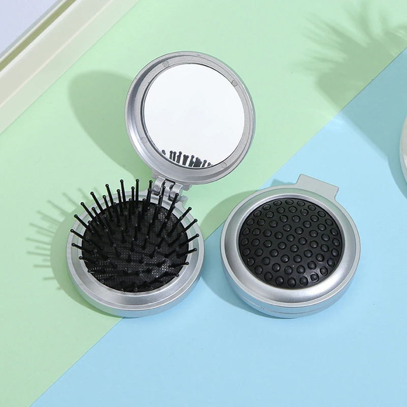 1pcs Folding Air Bag Comb With Mirror Compact Pocket Size Portable Travel Hair Brush Cosmetic Mirror Head Massager Relax Comb