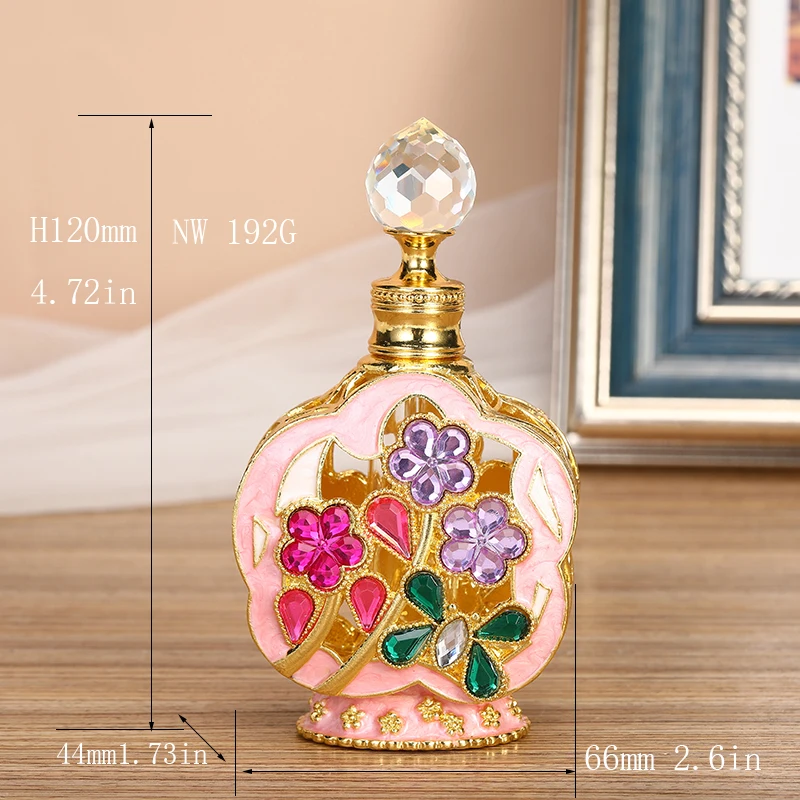 12ml Arab Peacock Orchid Plum Flower Stones Metal Refillable Perfume Bottle Fragrance Attar Oil Glass Bottles Home Decor Gift