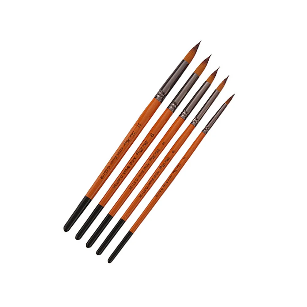 

5pcs Professional Paint Wood Handle Oil Painting Brush Nylon Wool Painting Pen for Student Artist (Orange and Red Poles With