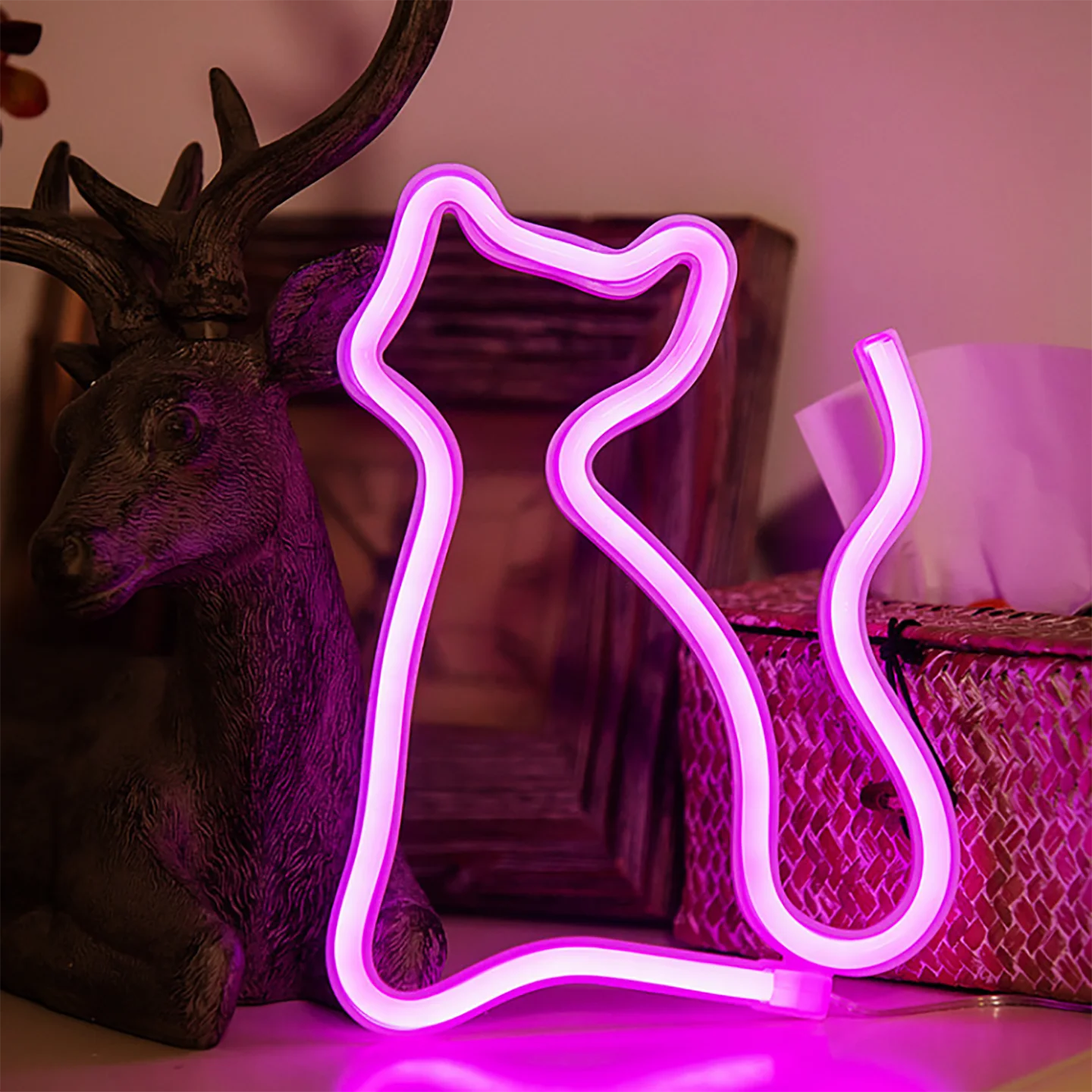 Cat LED neon light, USB/battery powered, birthday gift for boys and girls, bedroom, multi-purpose wall mounted lamp for parties