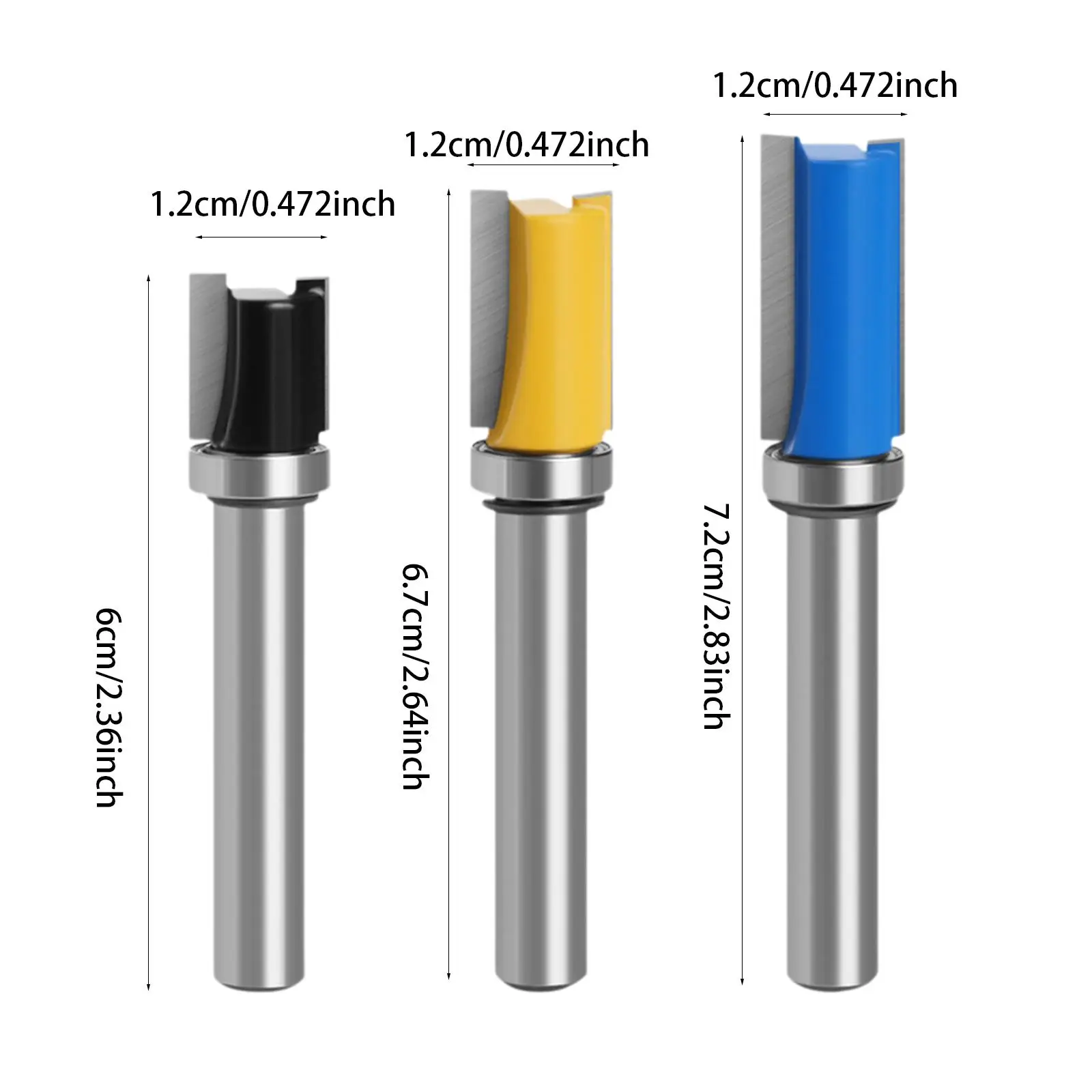 3-Piece Pattern Trimming Router Bit Set, Top Bearing Trimming Cutter,