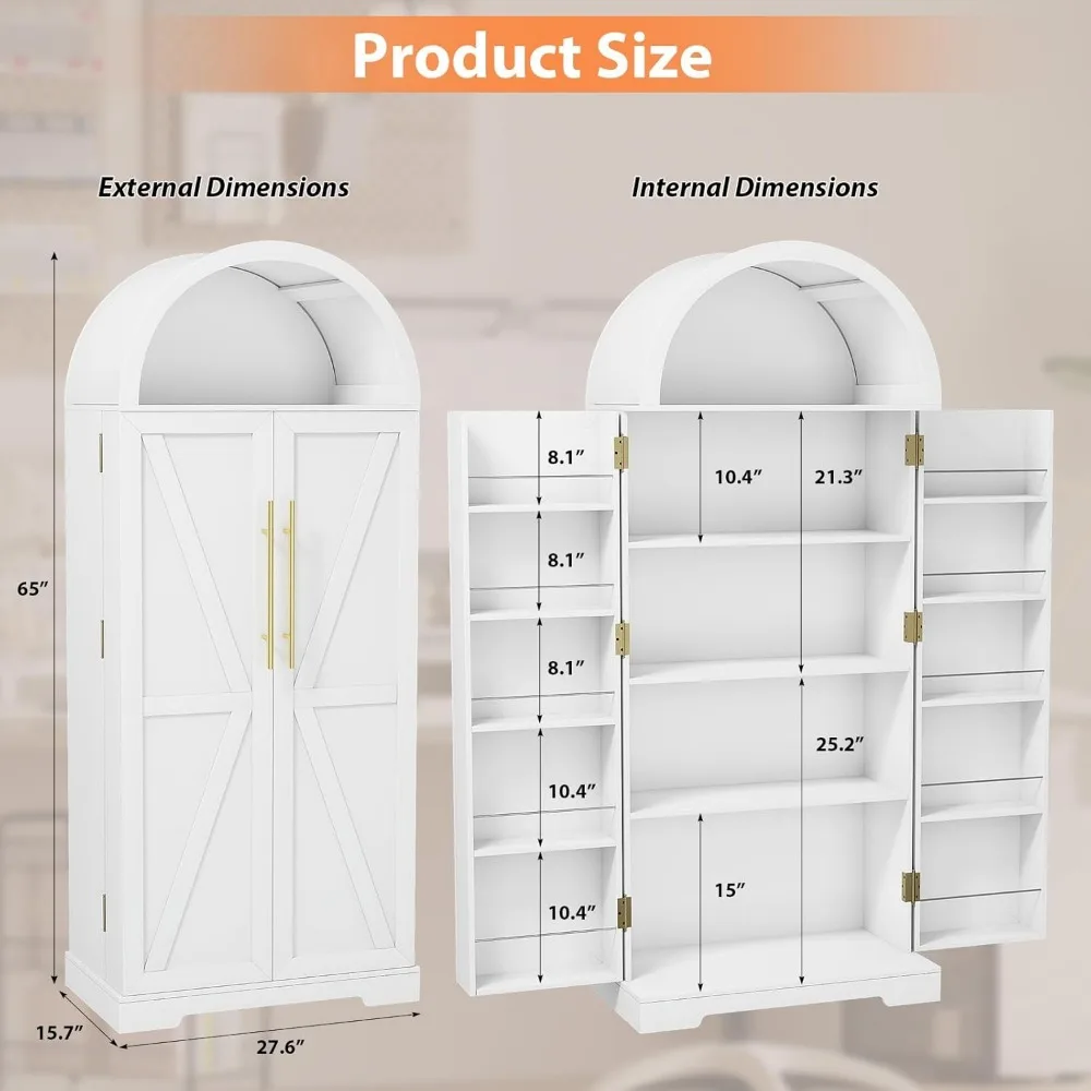 خزانة مخزن المطبخ المقوسة، خزانة مخزن طعام المزرعة 65 ساعة مع أبواب ورفوف، خزانة مطبخ قائمة بذاتها #2