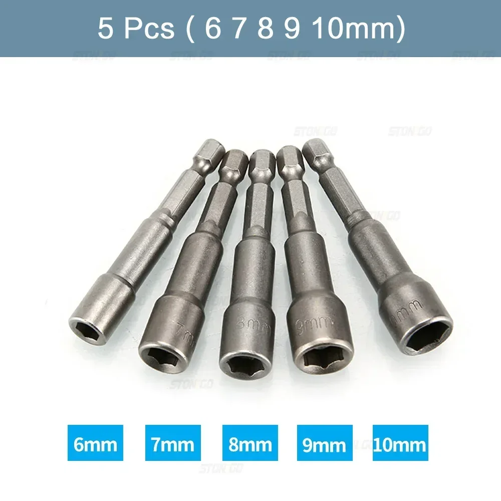 Hex Socket Sleeve Nozzles Nut Driver Set 5/6/8/9/14Pcs Drill Bit Adapted For Socket Bit Tool Accessories
