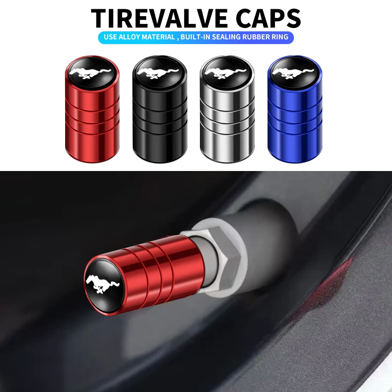 4Pcs Aluminum Round Car Wheel Tire Valve Caps For Ford Mustang 2005 2006 2007 2008 2009 2016 GT Mach-E 2013 Escala Accessories