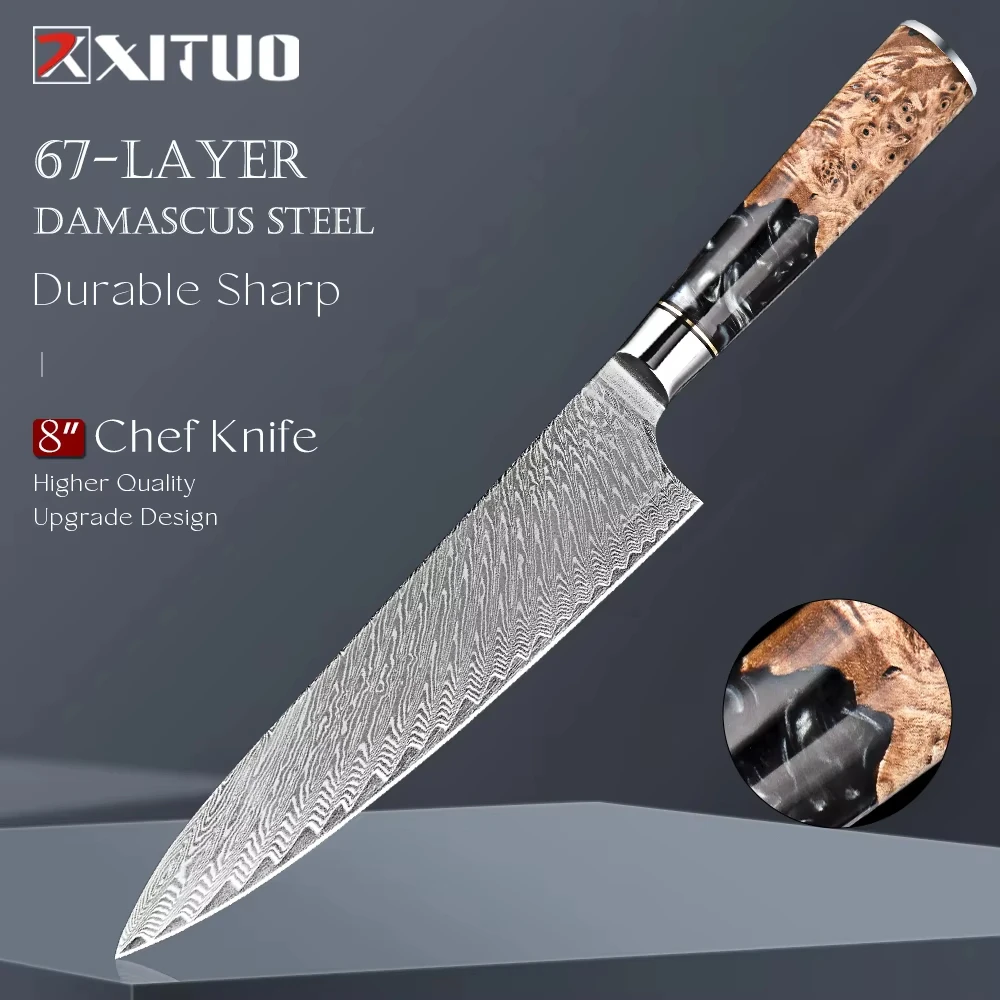 Japanese Chef Knife 8 inch Blade Damascus VG-10 Super Steel Razor Sharp Sliced Fish Sashimi Knife Full Tang Handle Chef's Knife
