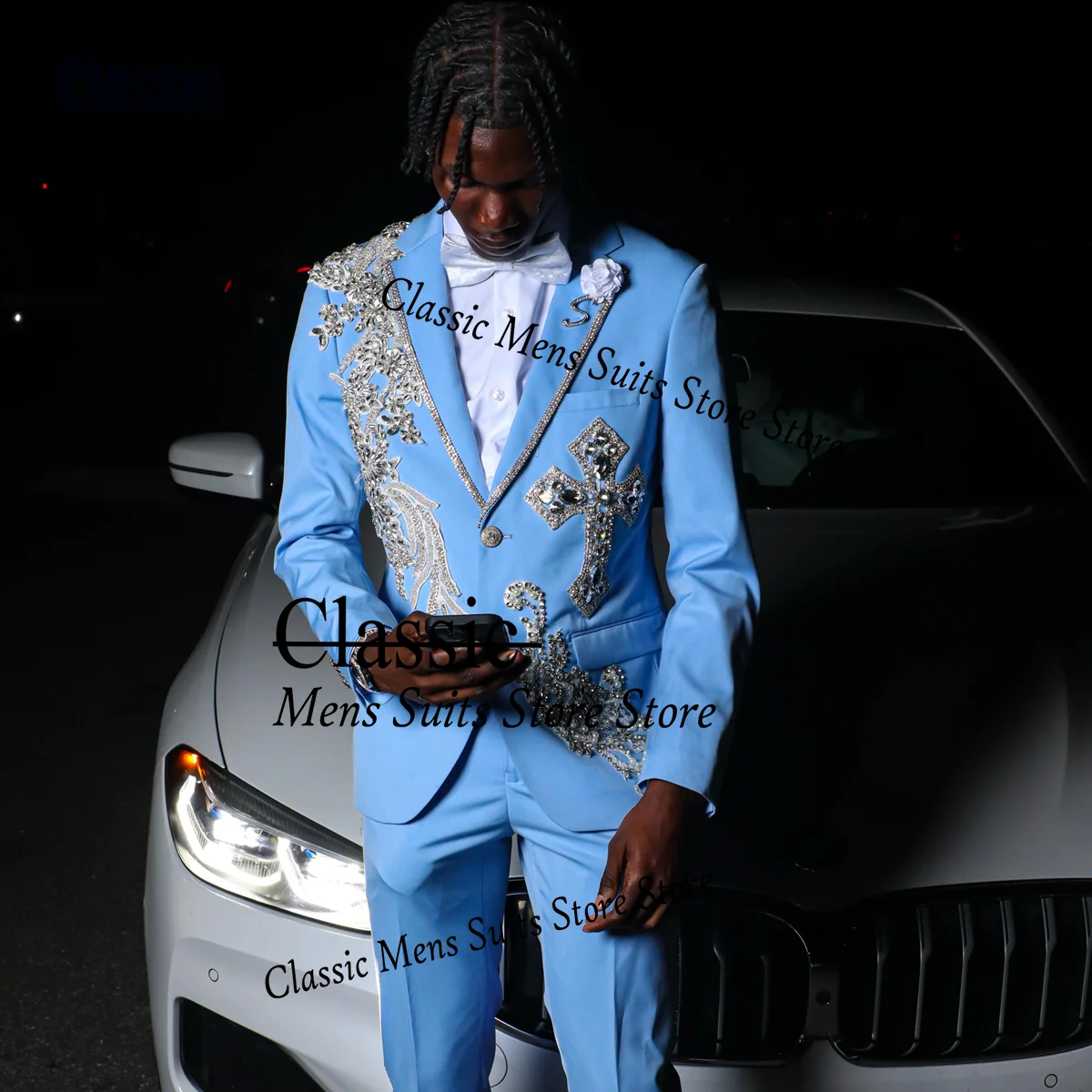 

Customized Corsets Rhinestone Men Suits 2 Pieces Sets Male Party Blazers Luxury Groom Evening Tuxedos Slim Jewelry Costume Homme