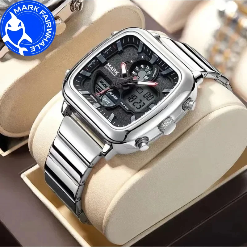 مارك فيرويل ساعات للرجل 4420 جديد المزدوج عرض مربع الهاتفي الفولاذ المقاوم للصدأ ساعات كوارتز مقاوم للماء ساعة رجالية هدية صندوق