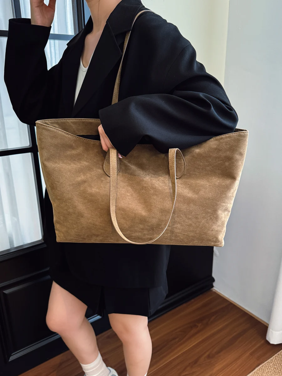 

Большая сумка-тоут в стиле ретро, большая сумка-тоут с матовой бархатной поверхностью, сумка на одно плечо для работы, простая повседневная женская сумка Sle