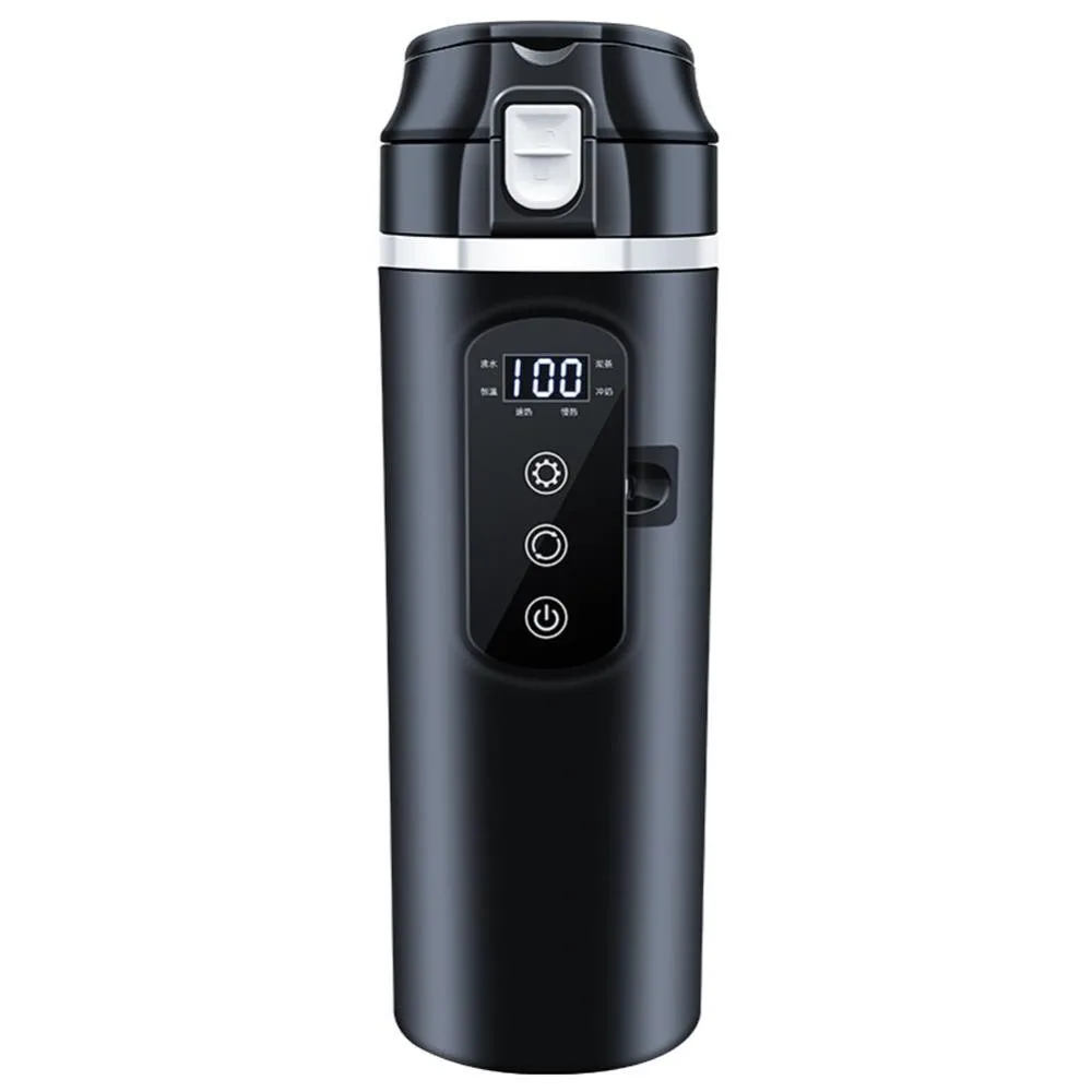 500ml Portable Temperature Control Water Warmer Bottle Heated Smart Car Heating Cup Electric Kettle Stainless Steel Cup 12V/24V