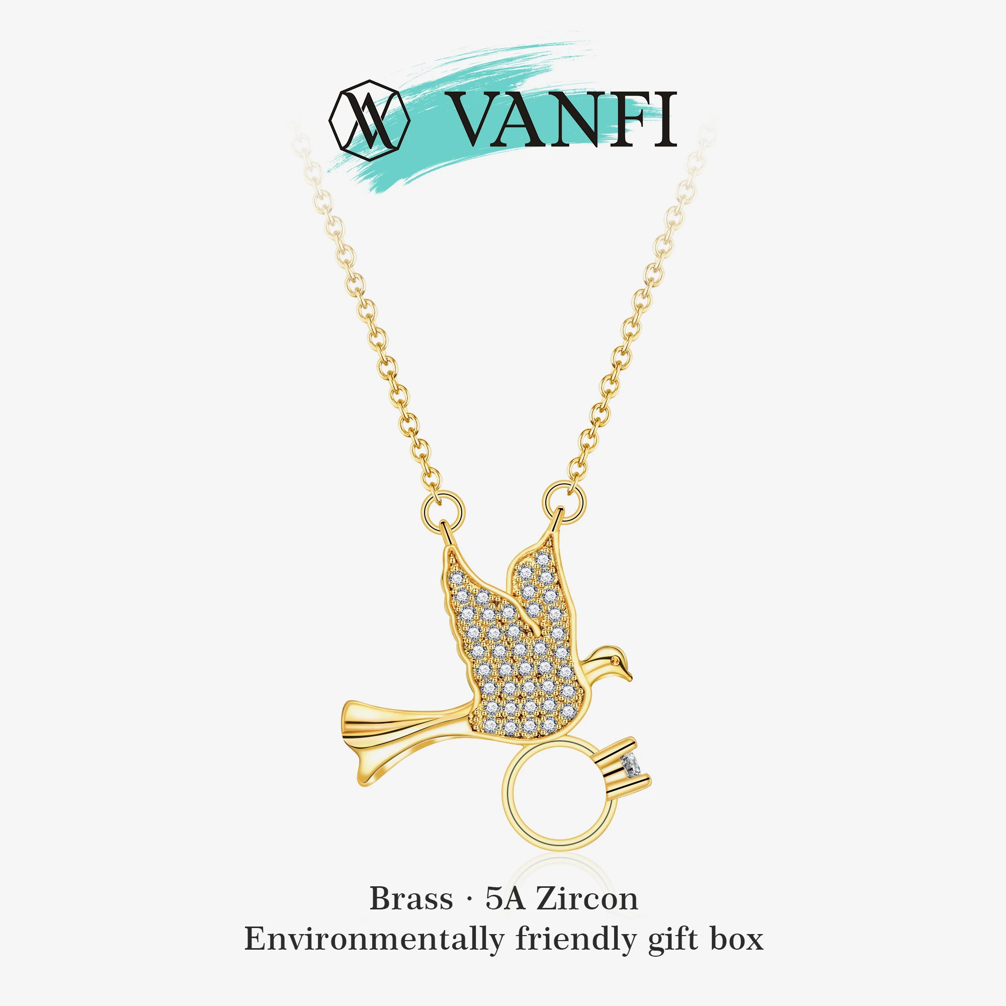 Kfvanfi Bird Design Necklace for Women 18K White Gold Plated 5A Zirconia Pendant Long-Lasting Color Banquet Jewelry Gift