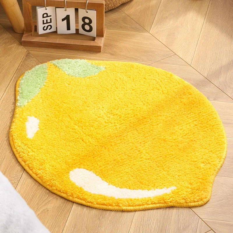 Lemon Bath Mat Cute Non-Slip Fruit Rug Kitchen Mat Yellow Lemon Bathroom Decor Fun Kids Rug, Machine Washable Durable