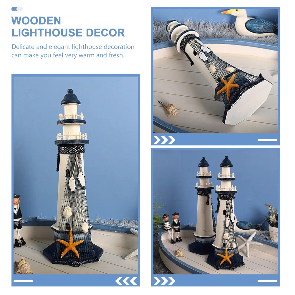 

Wooden Lighthouse Decoration Unique Mediterranean Craft Home Party Tabletop Decor Nautical Themed Adornment Unique Lighthouse