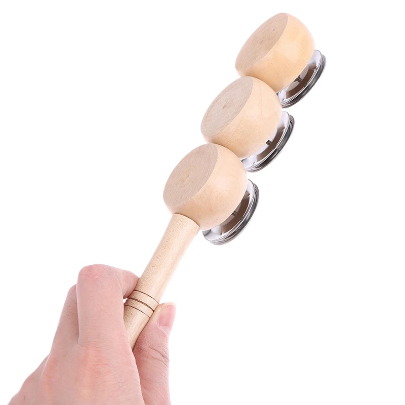 [JT] 1 szt. Drewniany instrument perkusyjny Orff z dzwonkiem 3/6, przenośny, dla miłośników muzyki, drewniana grzechotka dla niemowląt, zabawki edukacyjne dla dzieci