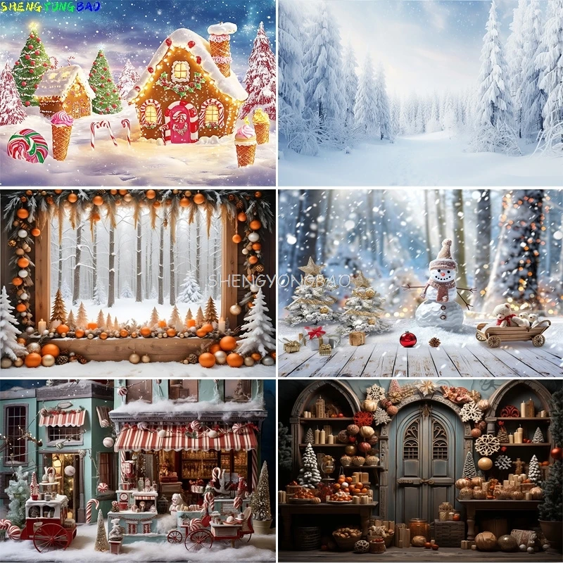 

Christmas Day Pine Tree Gift Photography Backdrop Props Xmas Eve Party Decor Fireplace Window Family New Year Background HQ-06