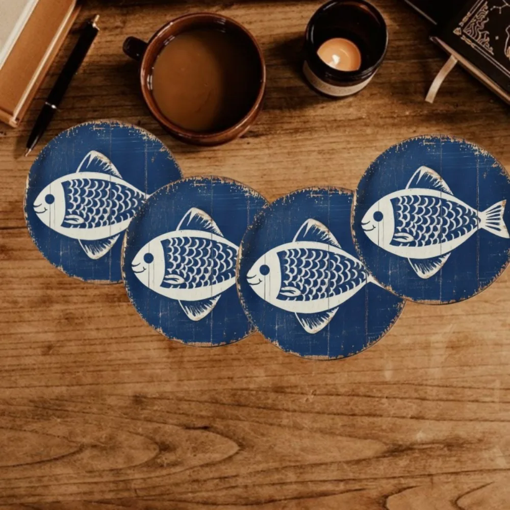 4pcs Ocean Fish Shaped Coasters with White Fish Shaped Design Suitable for Kitchen and Restaurant Fish Shaped Decoration