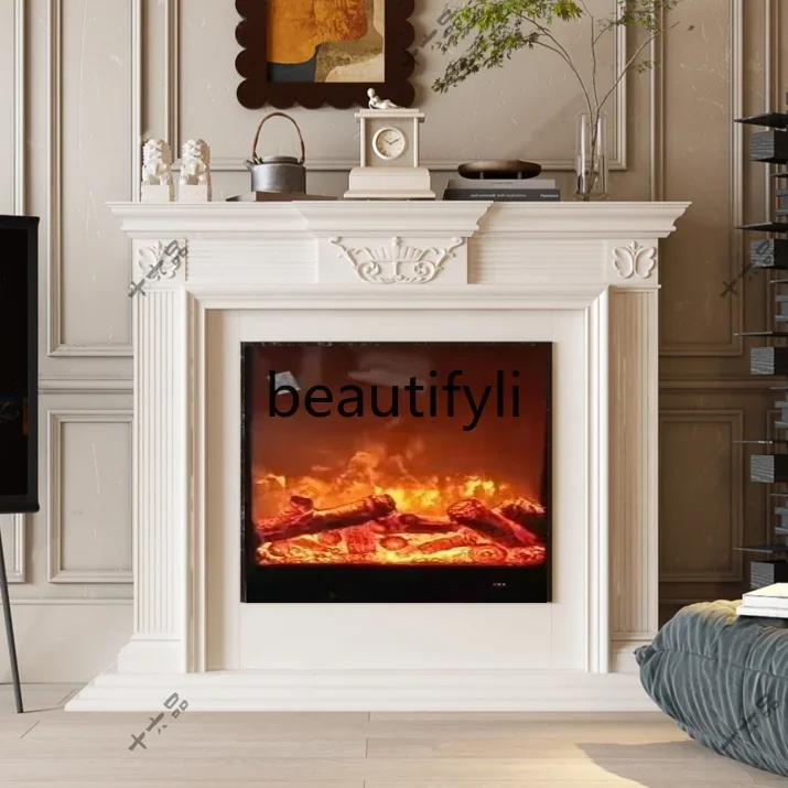 A95 European Style Solid Wood Carved Fireplace Frame American Style Entrance Fireplace French Style Minimalist Storage Rack