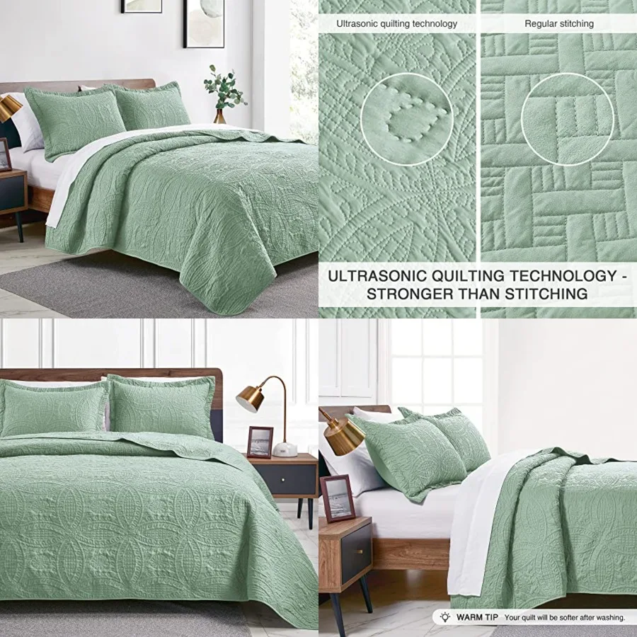 

Quilts for Queen Bed Bedspreads - Soft Bed Summer weight Bedspread Comforter - Modern Style Coverlet for All Season - 3 Pieces
