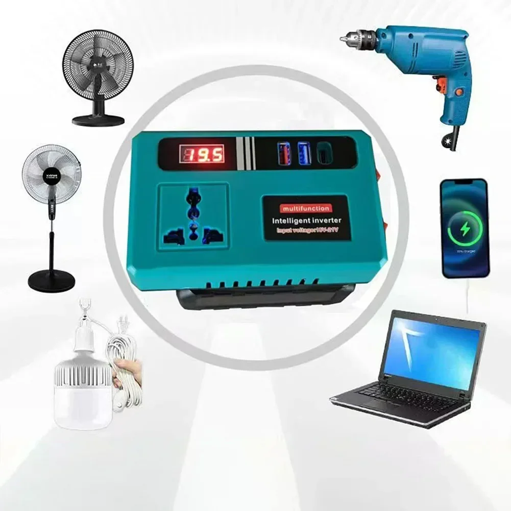 Lithium Battery Inverter Power Adapter 18V 21V DC to AC 220V with Side Button and Battery Display for Dayi Battery