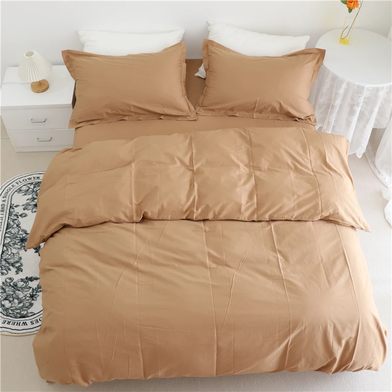 

4-Piece Cover Soft Cotton Set Flat Hotel Duvet Nordic Bedding Pillowcase Breathable Comfortable 3-Piece Bed Sheet Modern Fitted