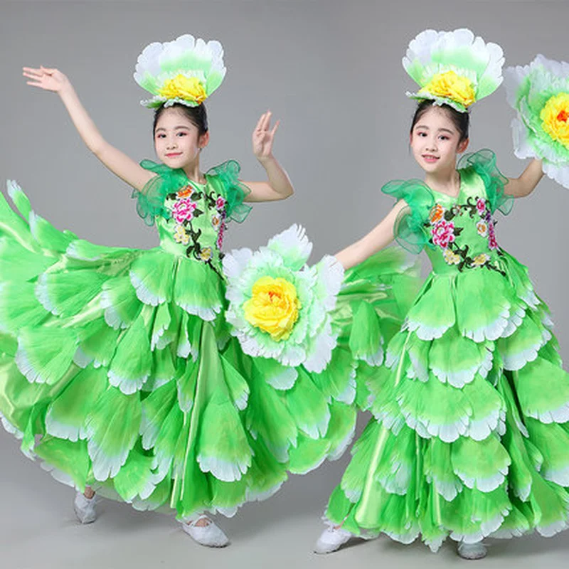 Kid Spanish Dancer Costumes Sexy Flamenco Dancing Dress Outfits Girl Performance Flowers Ballroom Dance Dress 360 Degrees