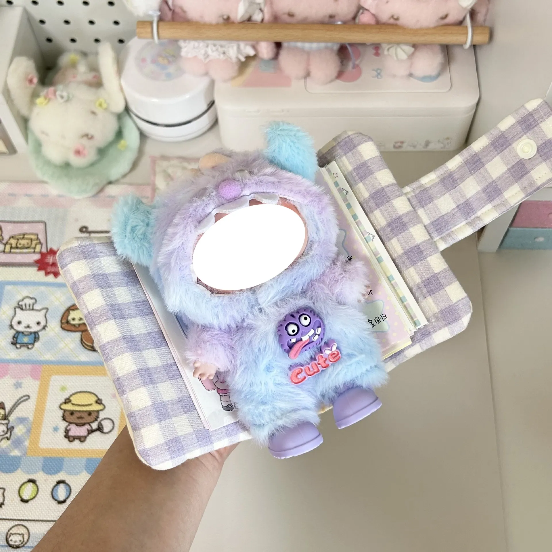 17cm Baby Clothes First, second and third generation purple Monster doll clothes set