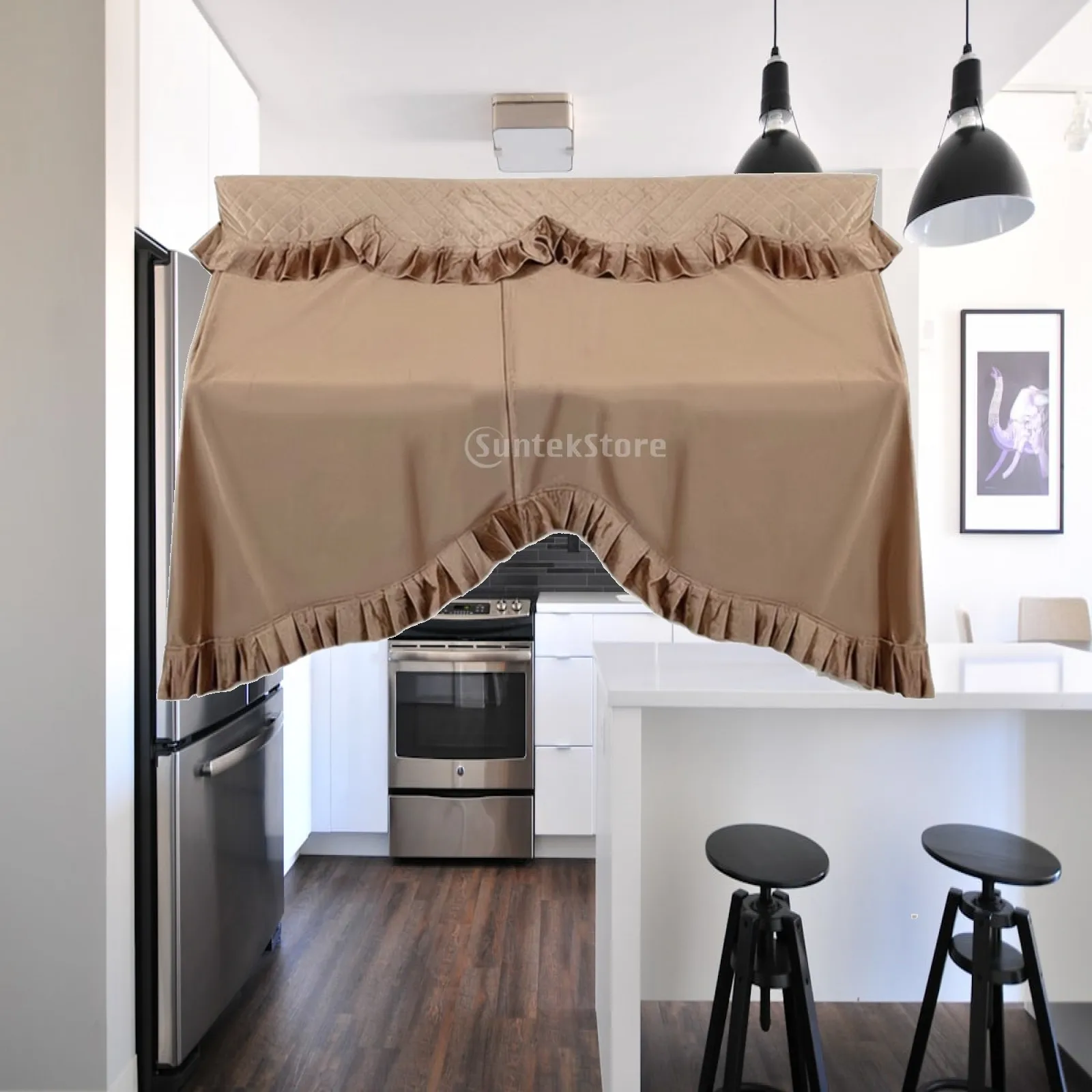 Full Coverage Brown Velvet Piano Dust Cover with Quilted Top Panel and Ruffled Trim for Standard Upright Pianos