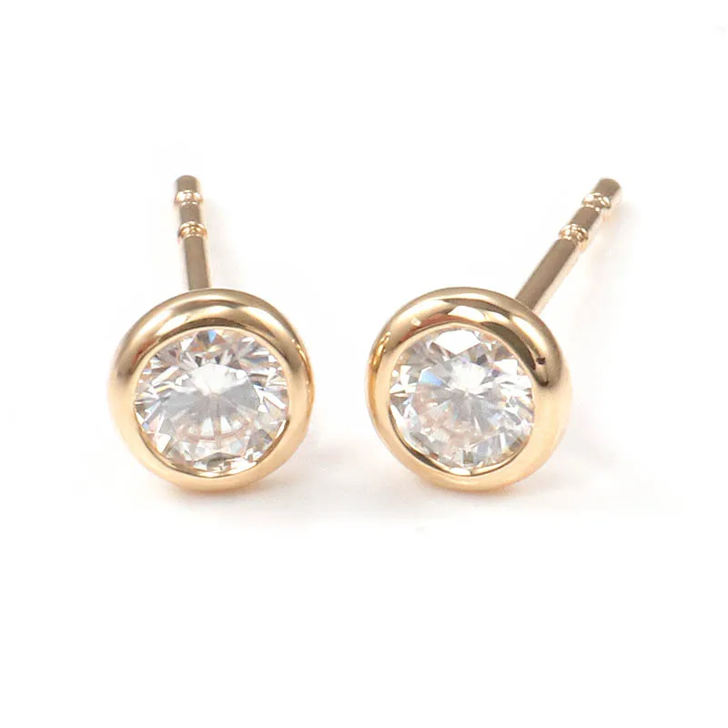 

Provence 18/14/10K Yellow Gold Flat Post Back 5mm Round Moissanite Stud Earrings with GRA certificate For Women Trendy Gift