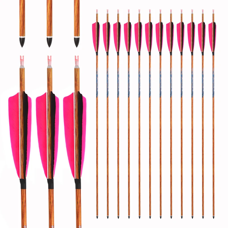 6-12pc 33 inch Wood Skin Carbon Arrows Spine 350 400 500 600 700 With 5