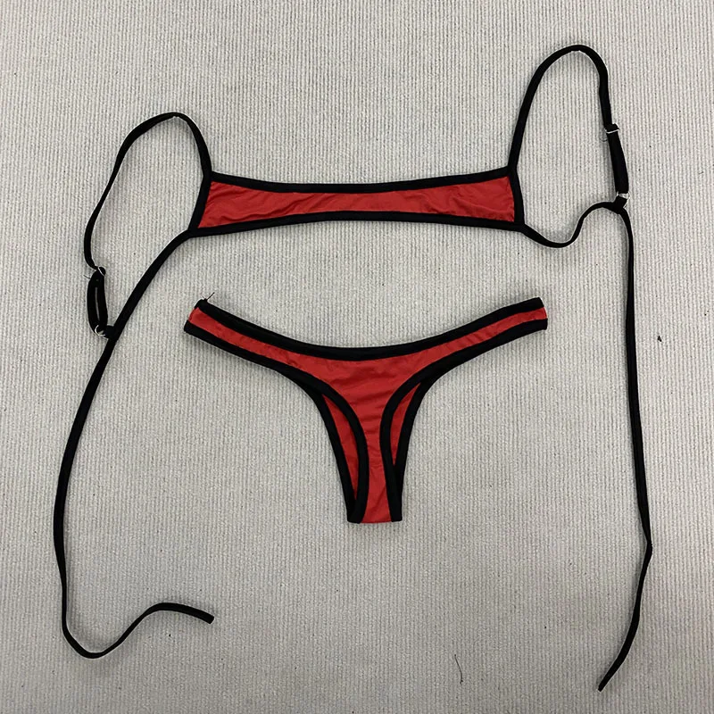 

Сексуальное бикини контрастного цвета Y2K Spice Girl в стиле ретро с регулируемым плечевым ремнем и открытой спиной, летний пляжный купальник с разрезом