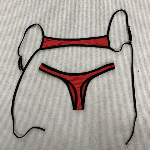 Sexy Y2K Spice Girl Contrast Color Bikini Retro Adjustable Shoulder Strap Backless Summer Beach Split Swimsuit