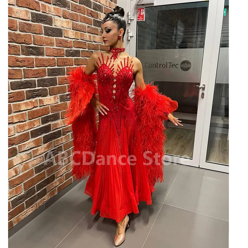 

2025 NEW ballroom dance dresses competition Adult Standard Dancing Dress ballroom dance dress purple dancewear ostrich feathers