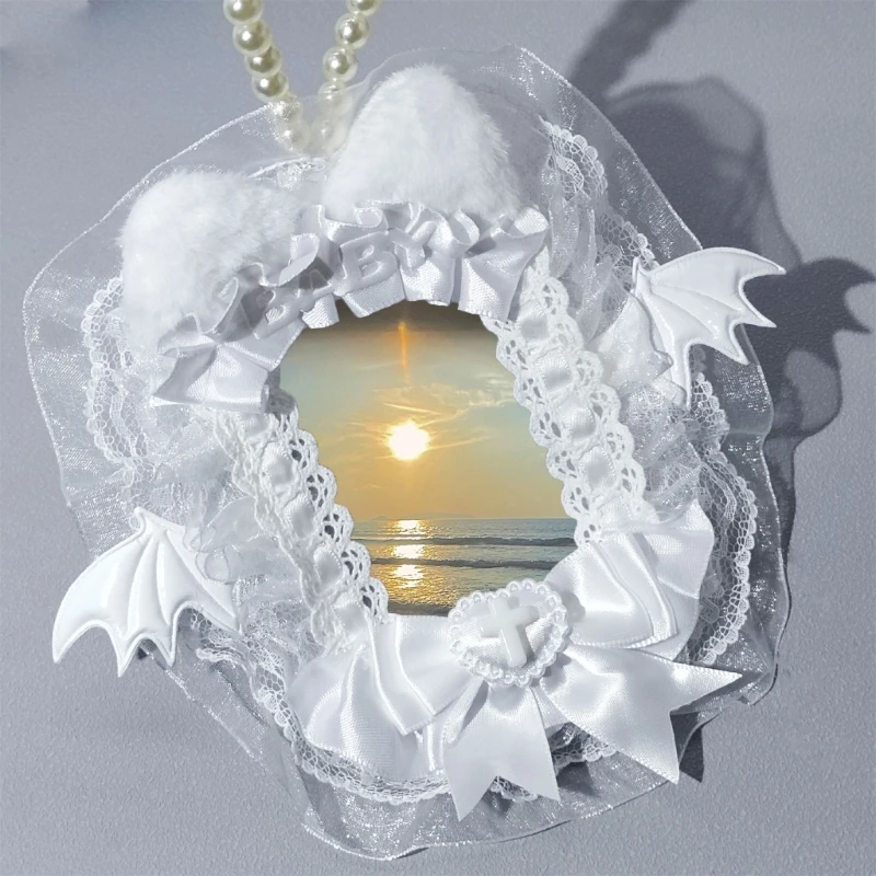 Soporte para tarjeta fotográfica con orejas gato, soporte para exhibición tarjetas fotográficas con alas ángel y cadena