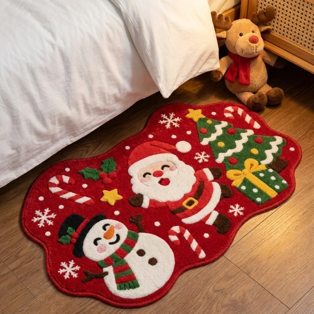Versitile 2D Flat Imitation Cashmere Doormat Soft Washable Christmas Floor Mat Santa Claus Snowman Rug Festive Holiday