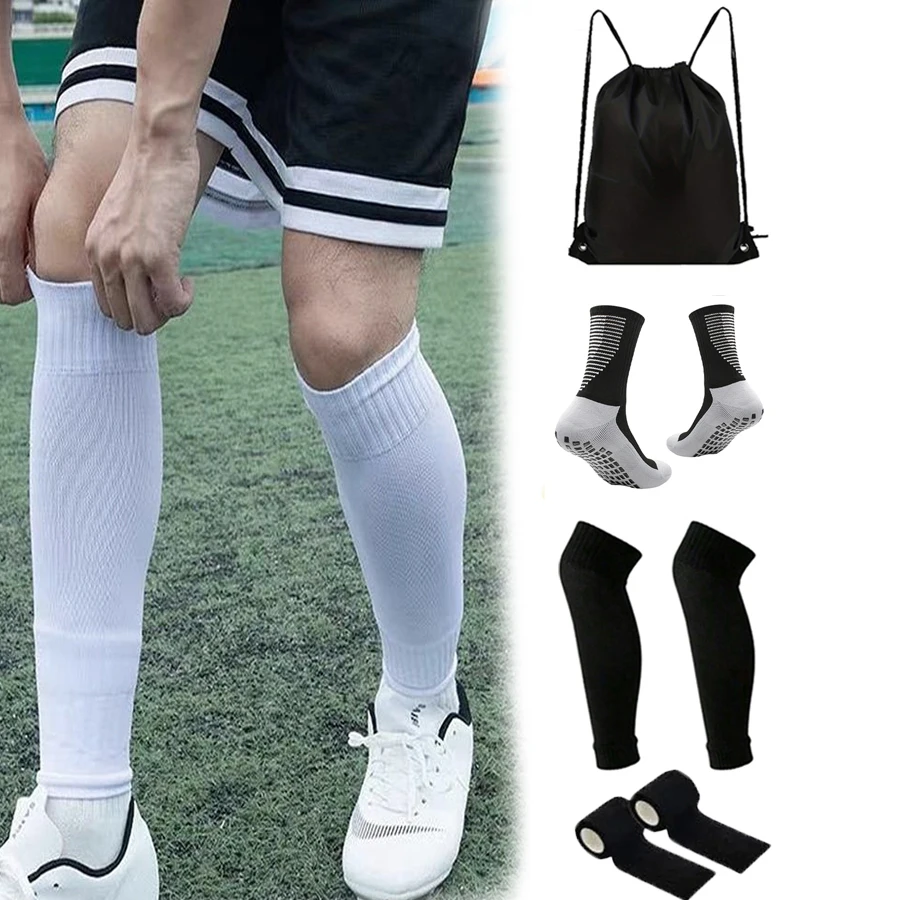 

4 шт. футбольные аксессуары для мужчин и женщин, нескользящие спортивные носки, эластичный чехол для ног, сумка для мяча на шнурке, спортивная повязка