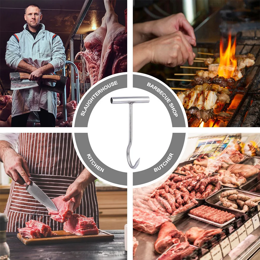 

2pcs Stainless Steel Meat Hooks T Shaped For Butchering Grilling Processing Hanging Kitchen Organizer Tools Storage Rack