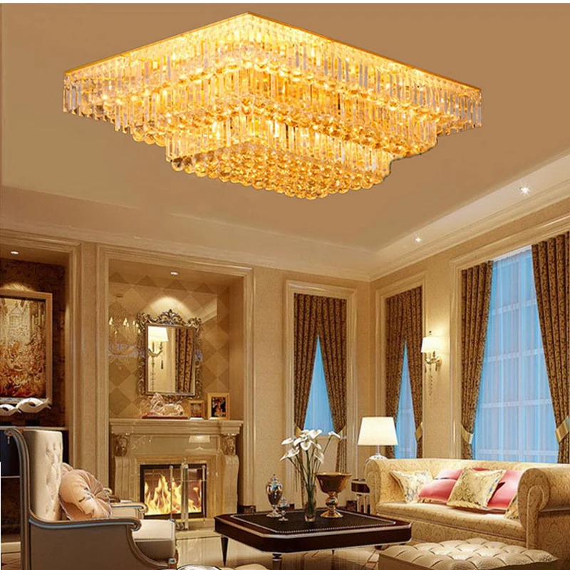 Modern Gold Crystal Ceiling Lamp for kitchen island light fixture Rectangle Design ceiling lamp hanging Lamp cristal lustre