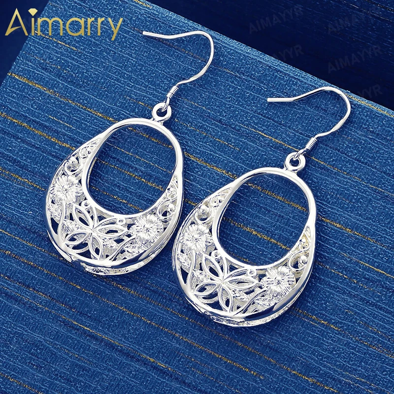 925 Sterling Silver Water Droplet Shaped Hollow Flower Earrings for Women's Banquets and Weddings High-quality Fashion Jewelry