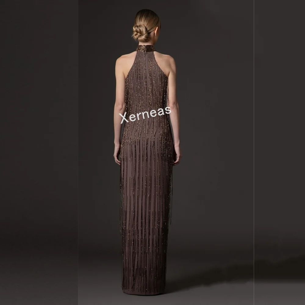 Vestidos largos rectos sin mangas con cuello alto y borlas de temperamento personalizado vestido de noche Formal vestido de fiesta para ocasiones a medida