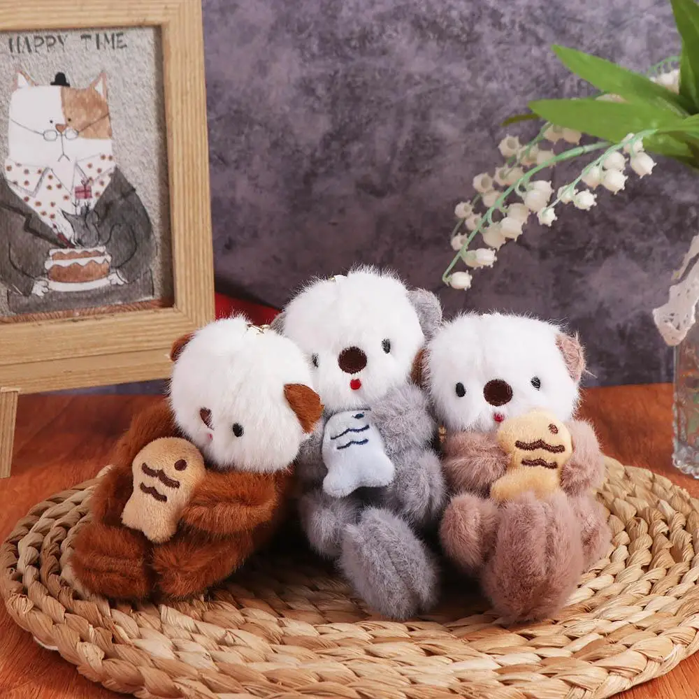 LLavero de lontra de dibujos animados de muñecos de animales, accesorios para llaves, decoraciones, bolsa de lontra de felpa, colgante, relleno suave con forma de pez