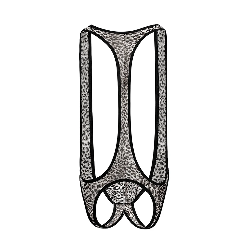 مثير الرجال نيسيس ليوبارد مثير منامة مفتوحة بعقب ارتداءها Lungewear طقم داخلي للجسم رجل بذلة المصارعة المشكل مثلي الجنس بذلة