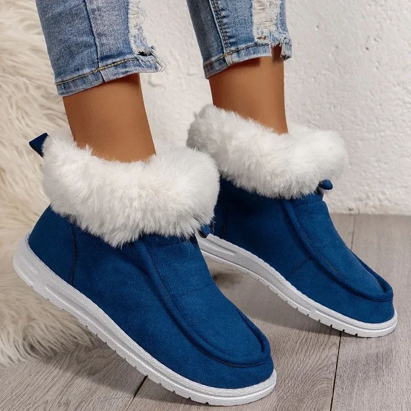 New Women's Snow Boots 2023 Fashion Suede Warm Lady Shoes Winter Plush AntiSlip Ankle Boots Comfort Slip-on Flat Sneakers Botas