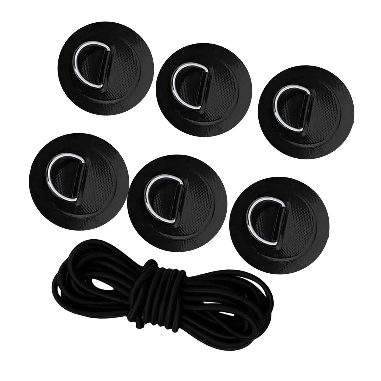 6x D Ring Patch Tie Down Elastic Bungee Rope Deck Attachment Kit D Ring Pad Deck Rigging Kit for Raft Dinghy Kayak Canoe Deck