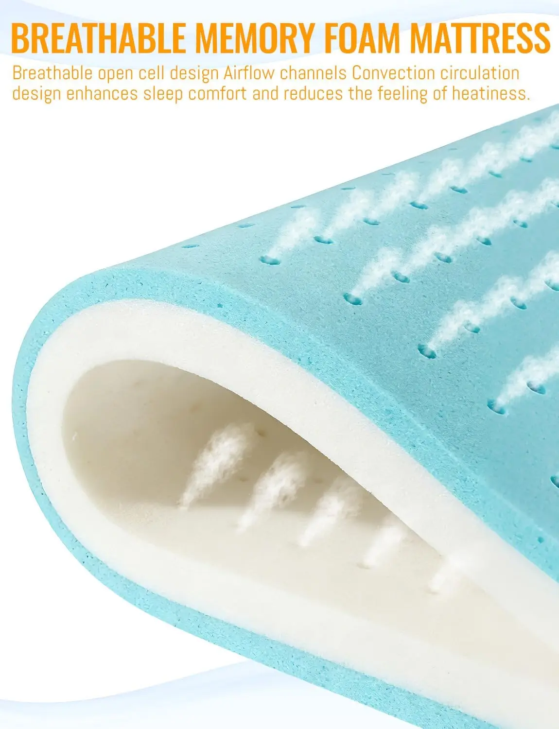 Memory Foam Camping Mattress, Ventilated Breathable Design CertiPUR-US & Oeko-TEX Certified Sleeping Pad Waterproof 3inch Non-Sl
