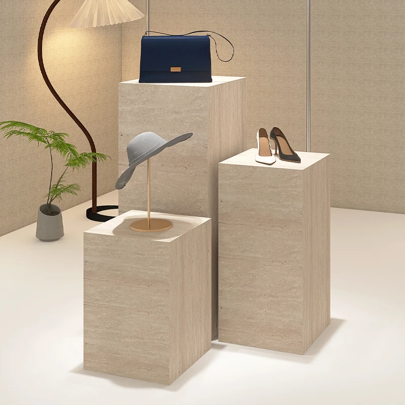 Clothing store platform travertine square height-increasing display table round live stream women's clothing store window displa