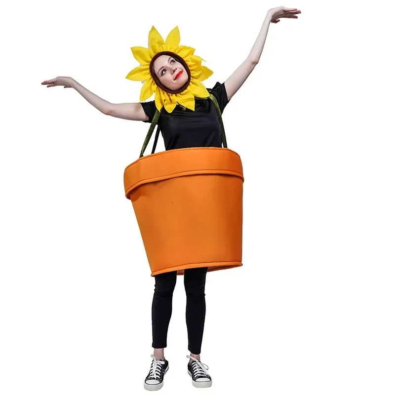 Halloween Flower Pot Costume for Adults Cosplay Women s Sunflower Costume with Headpiece for Garden Theme Party