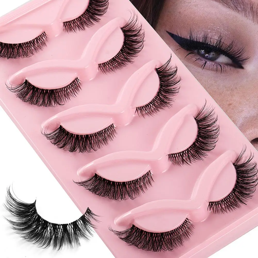 5 Pairs Cat Eye Lashes Faux Mink Eyelashes Natural long Lashes End Lashes Manga Eyelashes Eye hot Elongated Makeup Winged F Z6D0