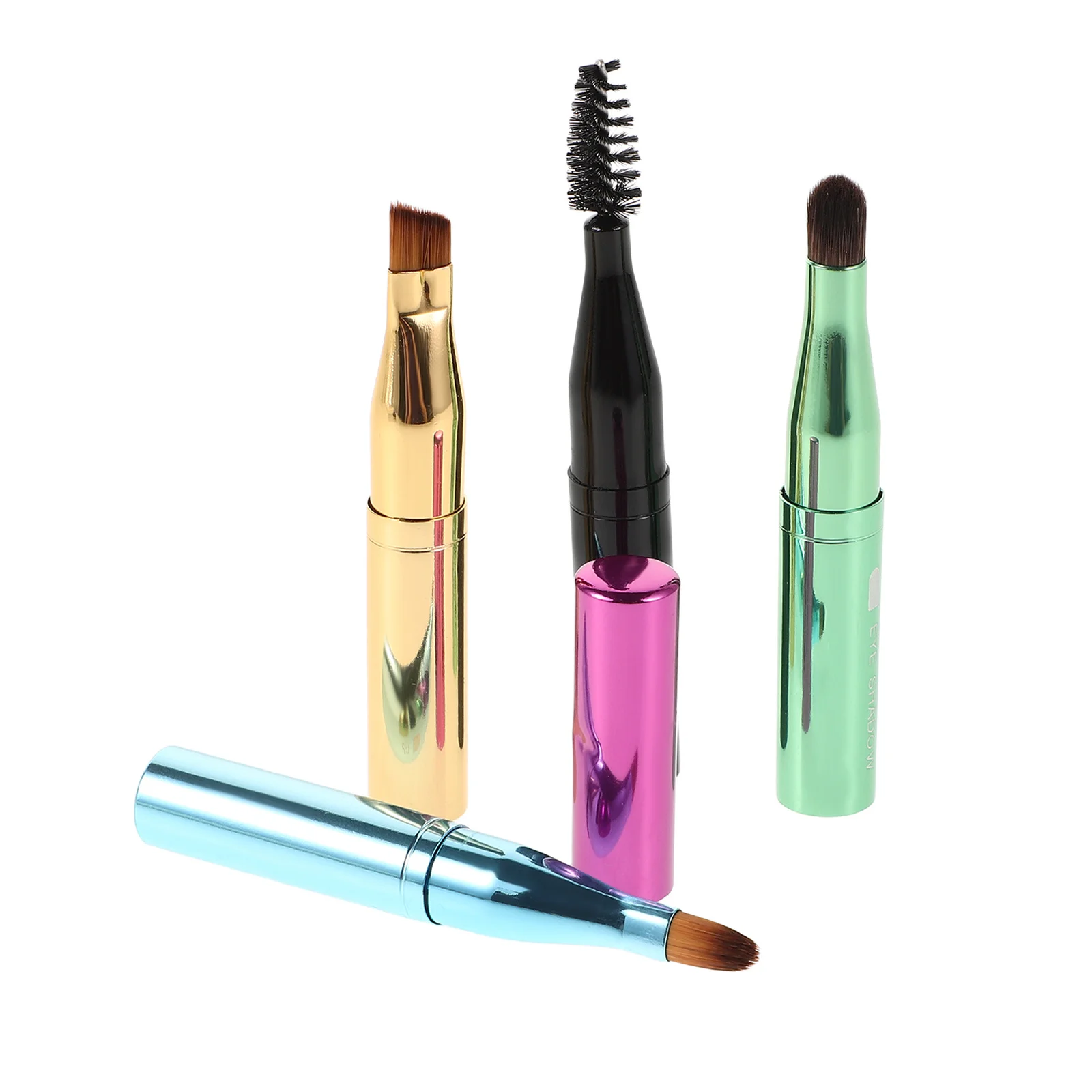 1 ชุดแบบพกพา 4in1 ชุดแปรงแต่งหน้ามัลติฟังก์ชั่นคิ้วแปรงทาตาอายแชโดว์แปรงแต่งหน้าสำหรับเดินทางเครื่องมือสำหรับผู้หญิง