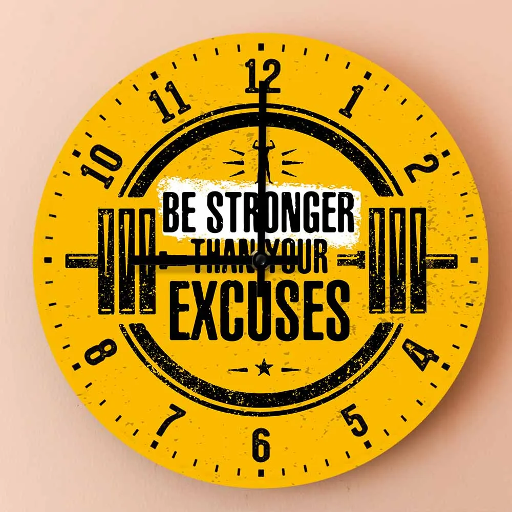 Be Stronger Than Your Excuses Weightlifting Wall Clock For Home GYM Fitness Center Motivational Quote Work Out Decor Wall Watch